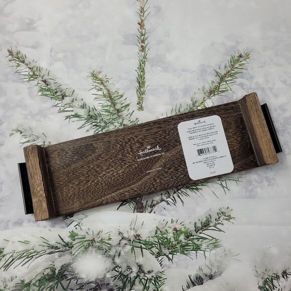 NWT Hallmark Faux Wood Tray with 3 Red Glass Snowflake Tealight Holders - Picture 10 of 11